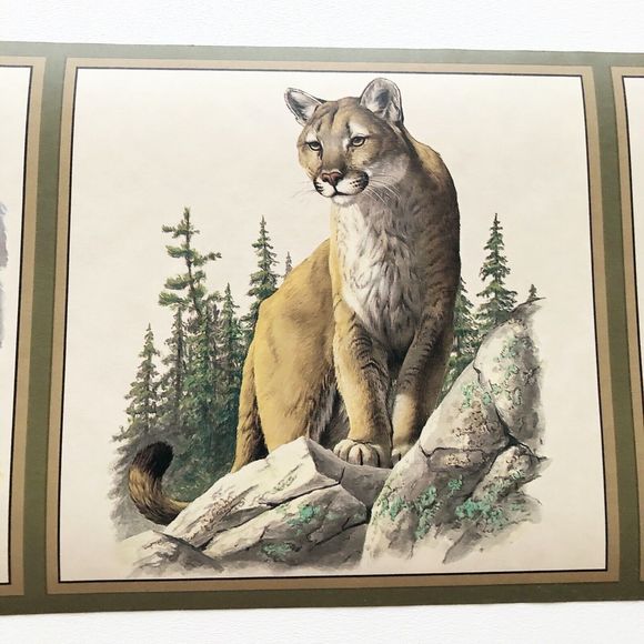 Seabrook Designs Wallpaper Border Cabin Lodge Moose Wolf Couger SEALED HB722B - Picture 4 of 7